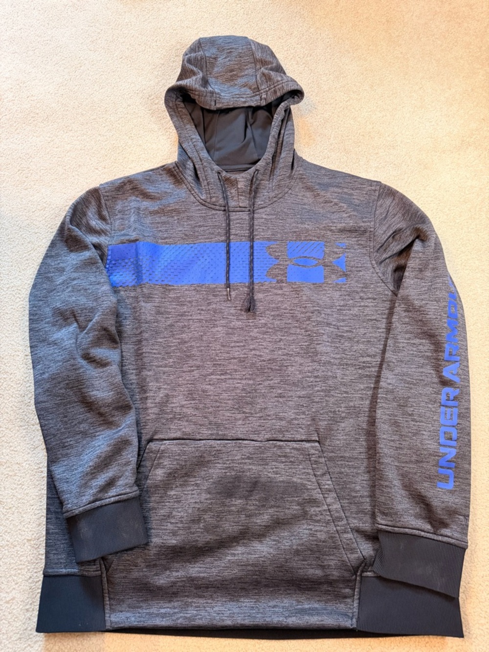 Under Armour Gray Hooded Pullover with Blue Logo Stripe